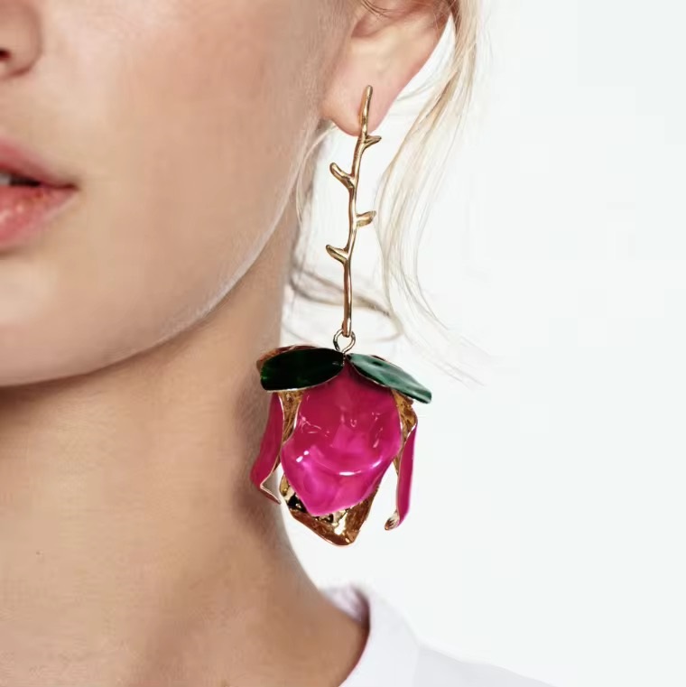 ZA Latest Fashion Metallic Rose Earrings